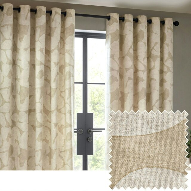 Wylder Nature Brinn Abstract Beige Eyelet Curtains (W)168cm x (D)183cm Multi