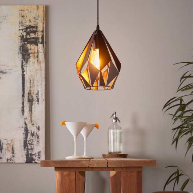 EGLO Carlton 1 Black/Copper Steel Single Pendant White