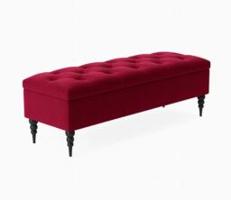 180cm Safar Ottoman bench with Storage and Turned Wooden Legs- Plush Velvet Shoes Bench - Red Chesterfield Storage Bench
