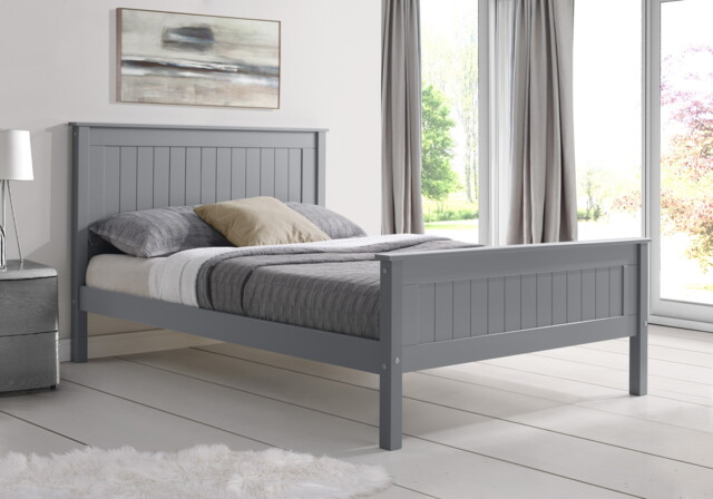 4ft6 Double Grey,wood,wooden high foot end,solid panel bed frame.Shaker style