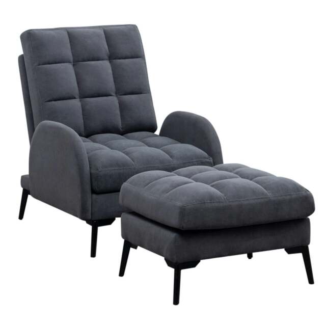 Living and Home Recliner Armchair and Ottoman Set with Metal Legs - Grey