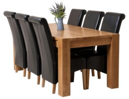 Kuba 180 x 90 cm Chunky Oak Dining Table and 6 Montana Leather Chairs Black Black