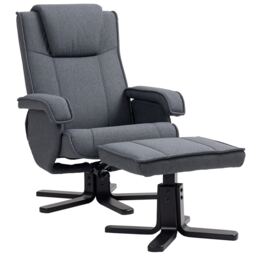 HOMCOM Swivel Recliner Chair with Footstool, Linen Fabric Recliner Armchair with Ottoman, Wood Base, Upholstered Reclining Chair for Living Room, Bedroom, Office, Charcoal Grey