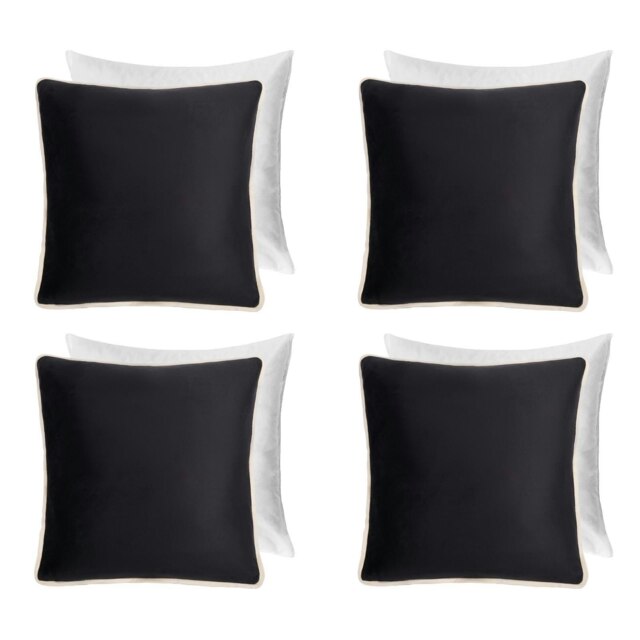 OHS 4 x Matte Velvet Piped Edge Filled Cushions, 45x45cm - Black Black 45 x 45cm 4