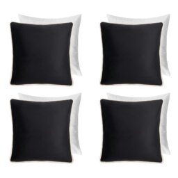 OHS 4 x Matte Velvet Piped Edge Filled Cushions, 45x45cm - Black Black 45 x 45cm 4