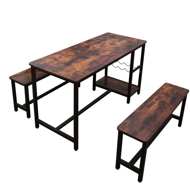Abrihome 3-Piece Dining Table and Bench Set 4-Person Space-Saving Dinette for Kitchen Patio Outdoor