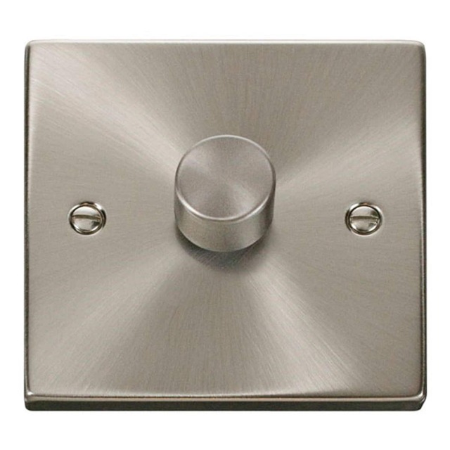 SE HOME Satin Brushed Chrome 1 Gang 2 Way LED 100W Trailing Edge Dimmer Light Switch Chrome Satin Chrome