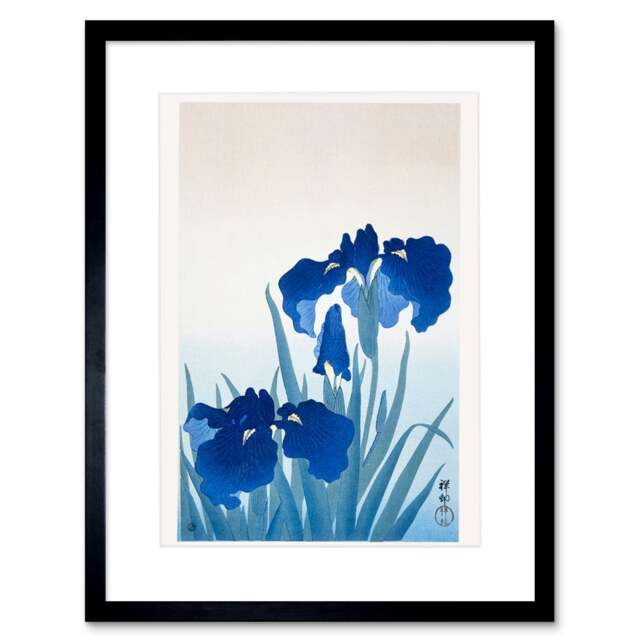 "Iris Flowers Ohara Koson Floral Japanese 9x7"" Black Framed Wall Art Print"