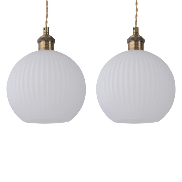 Set of 2 Betchley - Antique Brass Braided Pendants with White Shade
