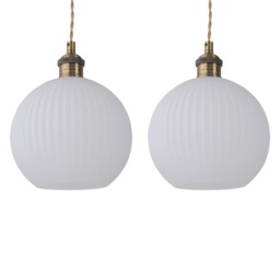 Set of 2 Betchley - Antique Brass Braided Pendants with White Shade