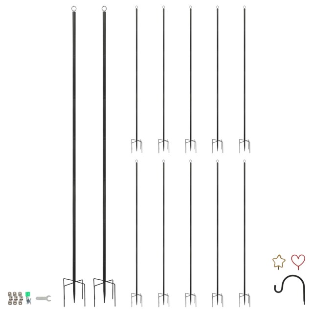 Harbour Housewares Outdoor Festoon Pole with Interchangeable Heads - 0.6-2.5m Tall Heavy-Duty Shepherd Hook Garden Pole Hooks Black Black One Size 12