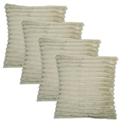 OHS 4 x Faux Fur Matte Velvet Fleece Thick Ribbed Cushion Covers, 45x45cm - Sage Green Green Sage 45x45cm 4