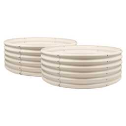 Harbour Housewares Raised Garden Beds - 2x Ivory Round Bottomless Metal Raised Bed Galvanised Steel Planter Box 120 x 45cm
