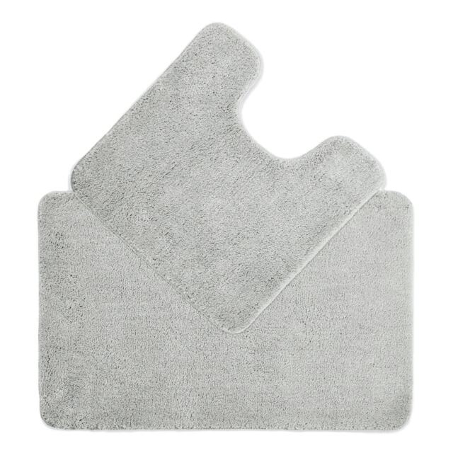 Luxury Microfibre Deep Pile Bath Mat and Pedestal Set - Non Slip Grey Dove Grey