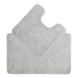 Luxury Microfibre Deep Pile Bath Mat and Pedestal Set - Non Slip Grey Dove Grey