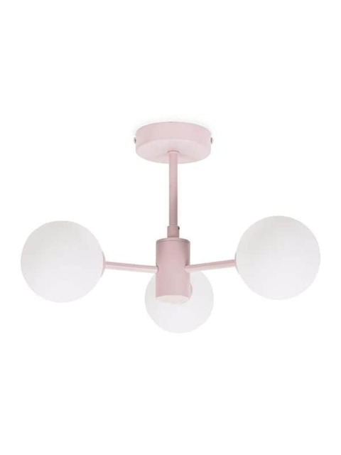 ValueLights Marlow Blush Pink Opaque Glass Globe 3 Arm Ceiling Light Pink