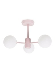 ValueLights Marlow Blush Pink Opaque Glass Globe 3 Arm Ceiling Light Pink