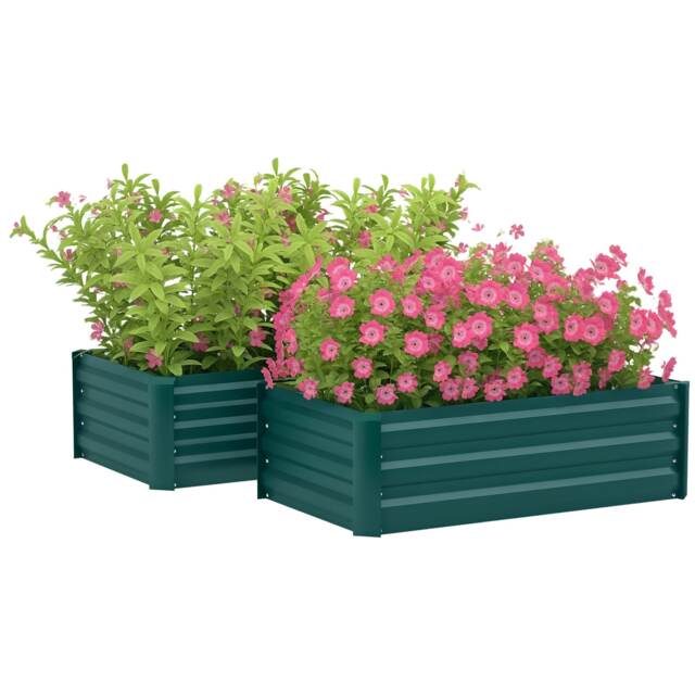 Outsunny Set of 2 Raised Garden Bed Galvanised Planter Box, Grey Grey Grey