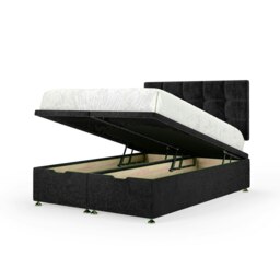 Black Naples Velvet Ottoman Base and Pearl Headboard Double Multi