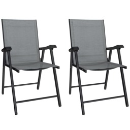 Outsunny Folding Garden Chairs Set with High Back, Armrests Grey Light Grey Not provided