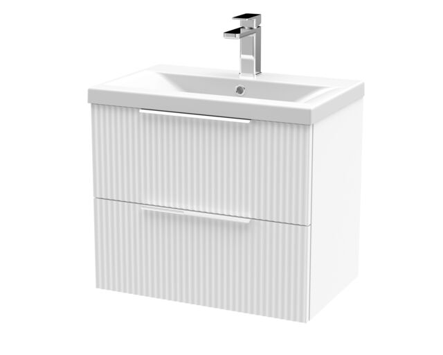 Balterley Fluted Wall Hung 2 Drawer Vanity Basin Unit with Ceramic Basin White Satin White