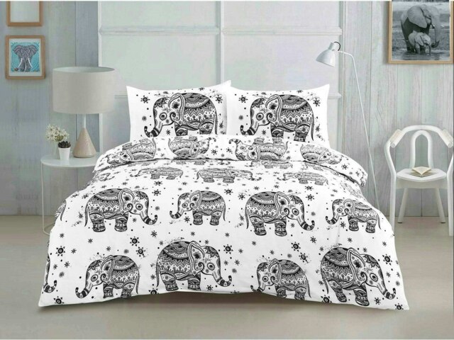 Elephant Duvet Cover Set - King - Black