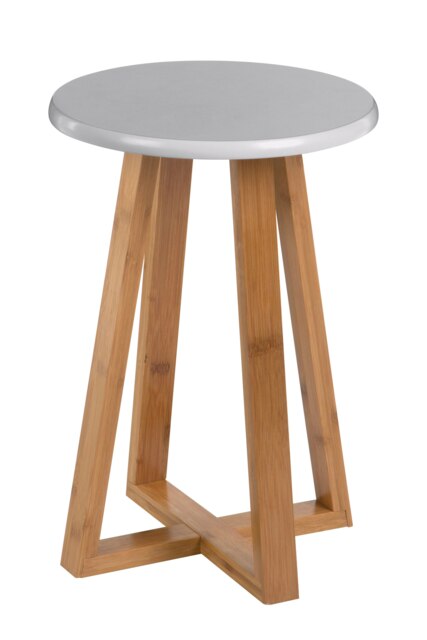 Interiors by Premier Grey and Natural Bamboo Round Stool, Compact 30x30x43 cm Design with Cross Halving Joint