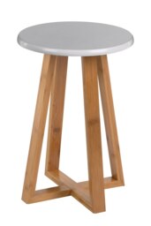 Orsina Grey and Natural Bamboo Round Stool, Compact 30x30x43 cm Design with Cross Halving Joint