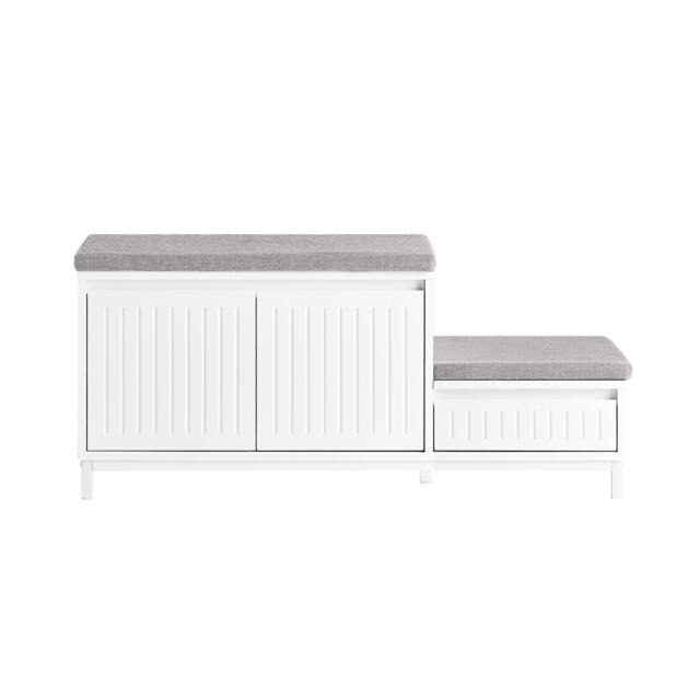 SoBuy Shoe Storage Bench with 2 Compartments & Drawer, White, 39.4x13.8x16.5 inches, 20.5 kg - FSR172-W