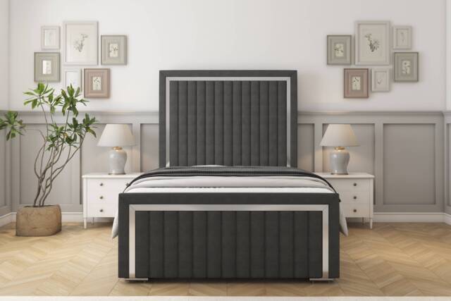 "Sloomy Boston Chrome Graphite Dumfries Bed Frame With 50"" Upholstered Headboard 4'6 Double"