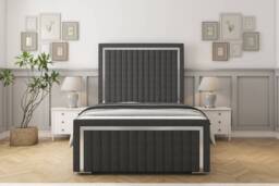 "Sloomy Boston Chrome Graphite Dumfries Bed Frame With 50"" Upholstered Headboard 4'6 Double"