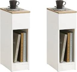 SoBuy FBT111-WN Slim Bedside Table Bedside Cabinet Narrow Side Table Nightstand with Drawer and Shelf for Bedroom