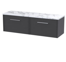 Balterley Winshill Contemporary 1 Drawer Wall Hung Vanity Unit with Laminate Worktop, Woodgrain Dark Grey, 600mm