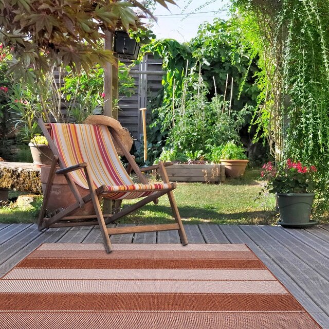 Reversible Outdoor Rugs in Tonal Stripes Design Duo Weave Collection