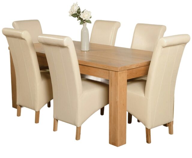 Dakota 182 x 92cm Oak Large Dining Table and 6 Montana Leather Chairs Cream Cream