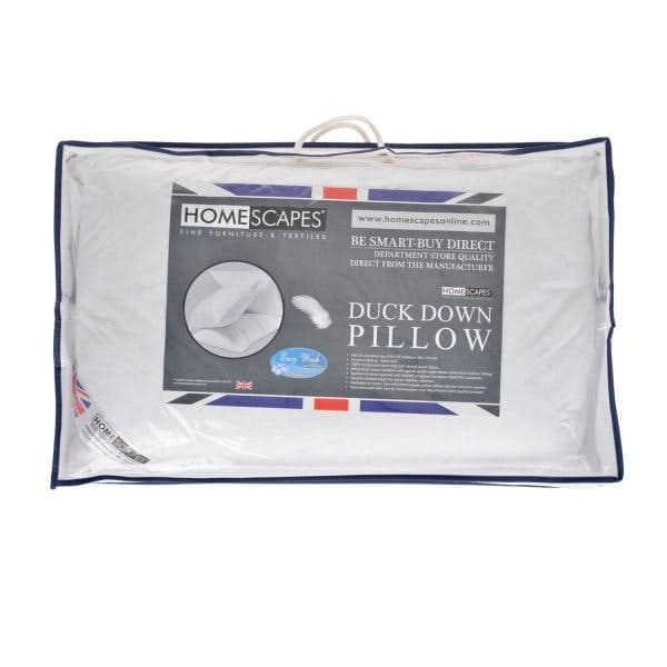 "Homescapes White Duck Down Pillow White 48cm x 74cm (19"" x 29"")"