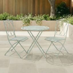 Charles Bentley Rustic Wrought Iron Outdoor Bistro Set - Sage Green