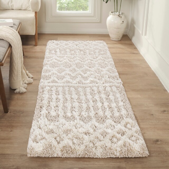 LIVABLISS Urban Shaggy-Geometric Soft Plush Pile Rug 80 x 150 cm Cream Beige