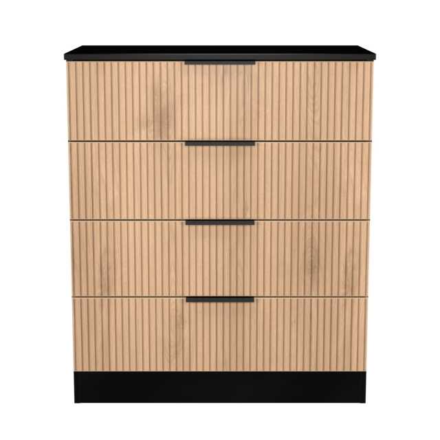 Crete 4 Drawer Chest of Drawers in Slatted Effect & Black (Ready Assembled) Black Slatted Effect / Black