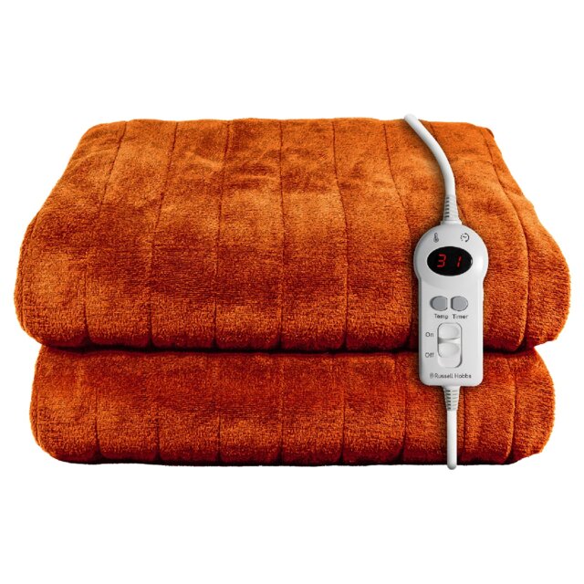 Russell Hobbs RHHT1003OR Electric Blanket Orange Heated Throw Sherpa