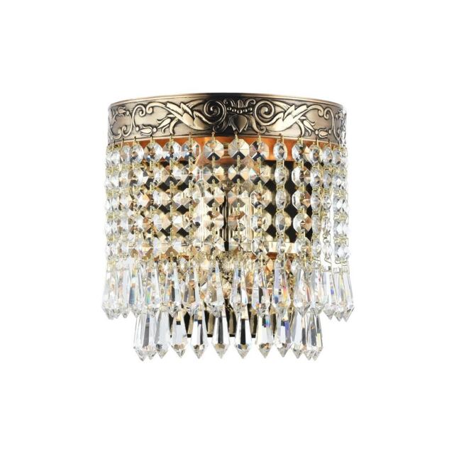 Palace Flush Wall Lamp Gold Antique & Crystal, 1 Light, E27