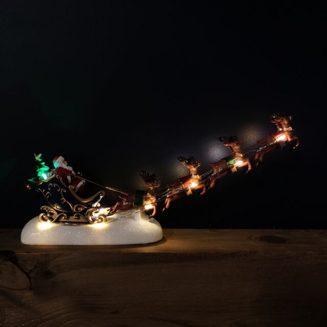 34cm Battery Operated Light up Santa Sleigh with Reindeer Christmas Decoration