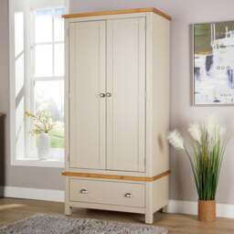 Ramsgate Wardrobe 2 Door 1 Drawer Solid Wood Bedroom Clothing Storage Grey Oak