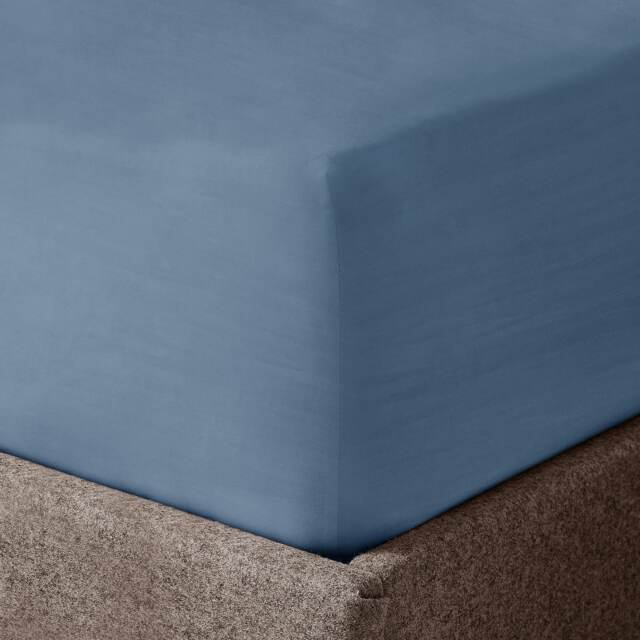 Velosso Washed Linen Look Fitted Sheet Blue Blue Double
