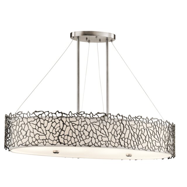 Silver Coral 4 Light Oval Ceiling Island Pendant Bar Pewter, E27