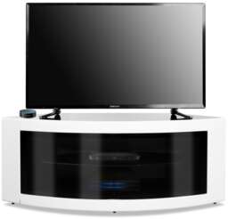 Centurion Supports PANGEA Gloss White Beam-Thru Curved Tru-Corner 32”-50” TV Cabinet Black White 1