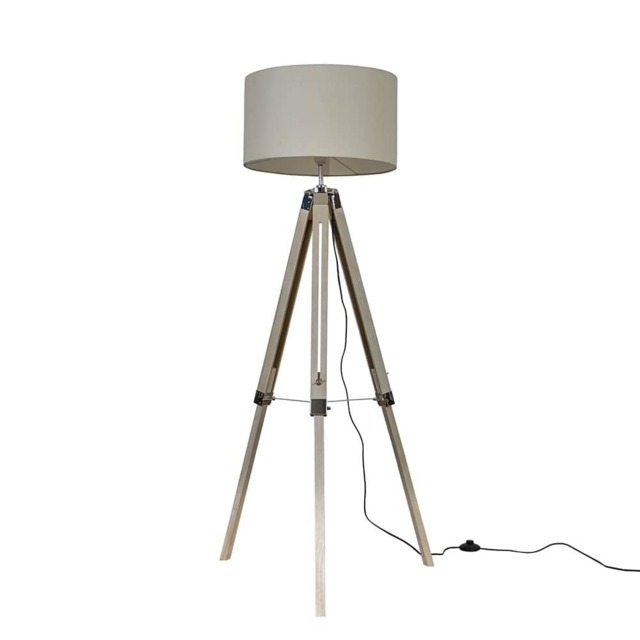 ValueLights Clipper Light Wood Tripod Floor Lamp Cream Shade
