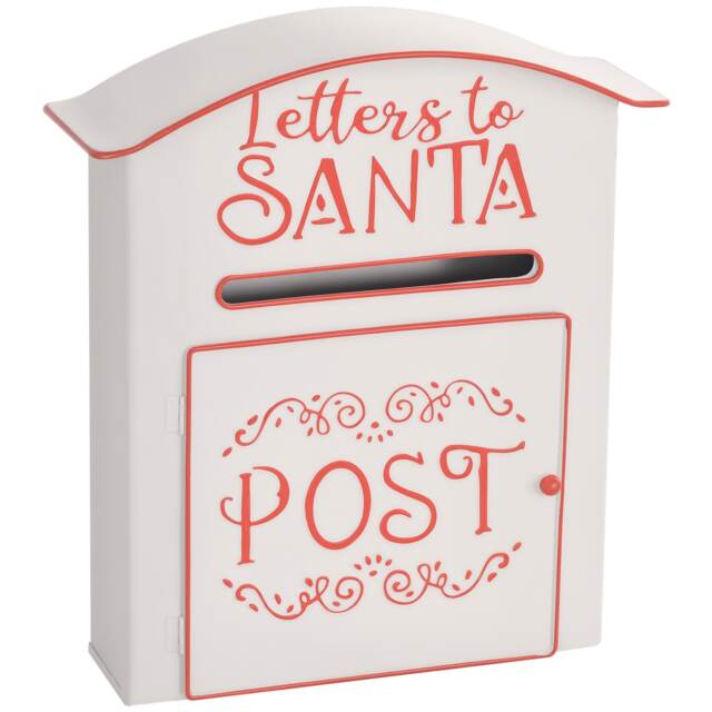 HOMCOM Christmas Post Box Wall Mounted Santa Mailbox for Xmas Decoration White