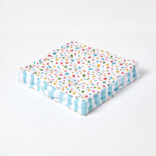 Homescapes Cotton Multi Coloured Stars Floor Cushion - 50 x 50 cm Multi Multi Colour 50 x 50 cm
