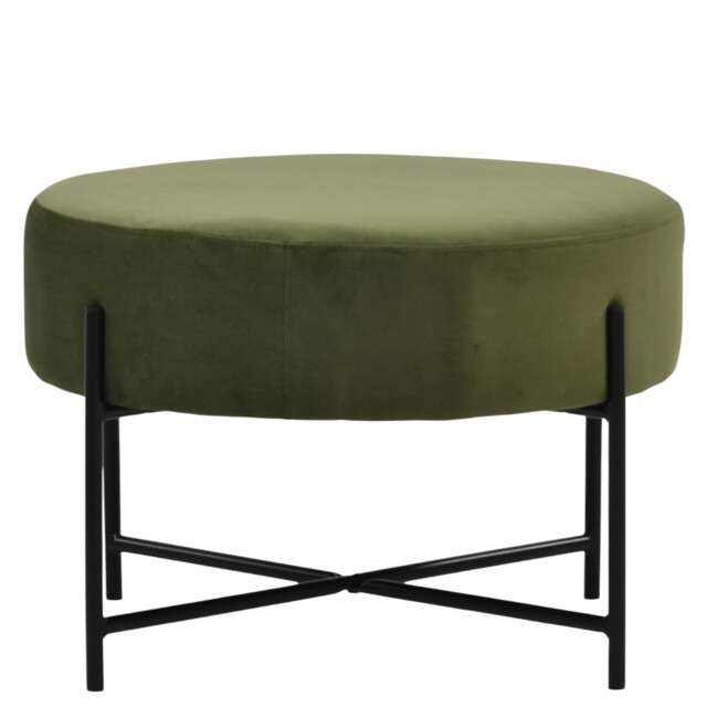 Lakeland Furniture Avon Olive Green Velvet Black Leg 1 Foot Stool